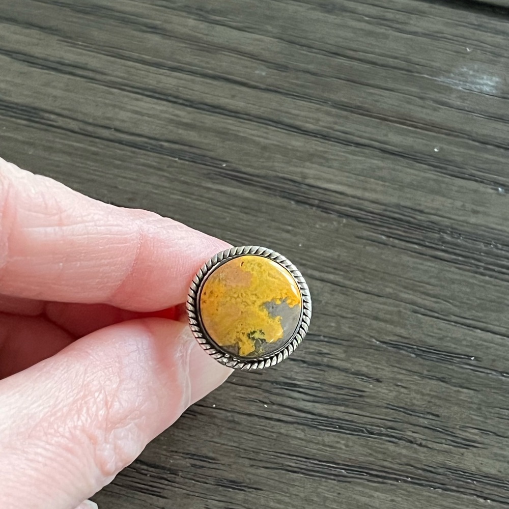 Sterling Silver and Yellow Stone Ring